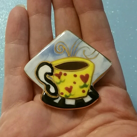 5/$20 - Coffee Cup Ceramic Brooch - Picture 4 of 5